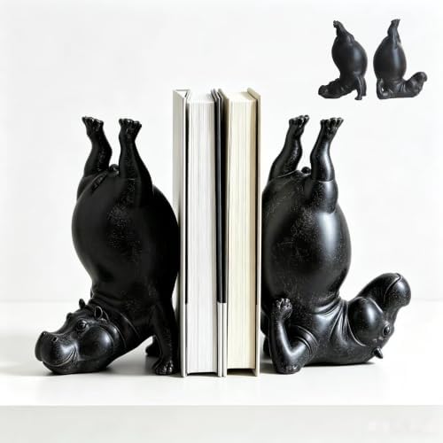 Resin Hippo Bookends Set of 2 for Bookshelf Office Desk Living Room Decor by Uchyius