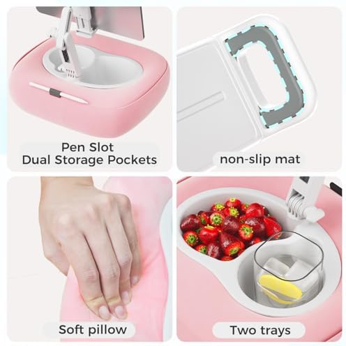 Tablet Pillow Stand, Adjustable Kindle Holder with 2 Snack Bowls, 360° Adjustable iPad Stand for Bed with 4.7''-13'' iPad, Kindle, Phone, Gift for Reading Accessories on Bed, Sofa, Pink - Image 5