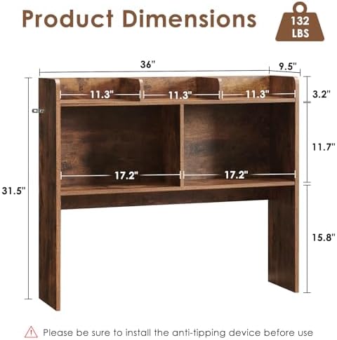 Nromant Desktop Bookshelf, Wooden Desk Storage Hutch with 5 Shelves, 3-Tier Desktop Display Organizer Rack for Office Home (Brown, 5 Shelves B) - Image 3