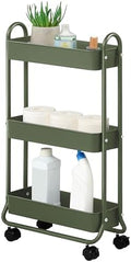 SunnyPoint Slim Rolling Storage Cart, 3 Tier Bathroom Storage Organizer Bathroom, Laundry Utility Cart (Army) by SunnyPoint