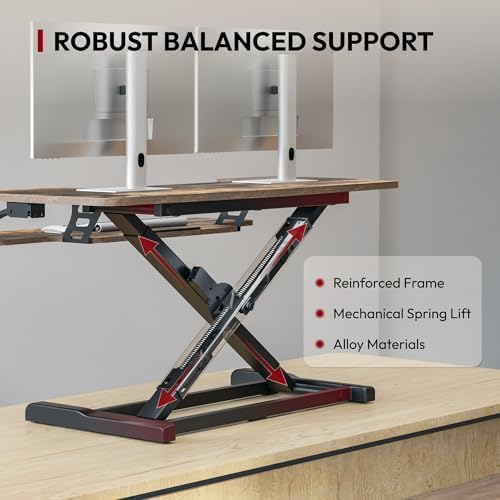SANODESK 40" Standing Desk Converter, Effortless Lift Sit-Stand Desk Riser for Dual Monitors, Large Ergonomic Computer Workstation Tabletop, Rustic Brown - Image 3