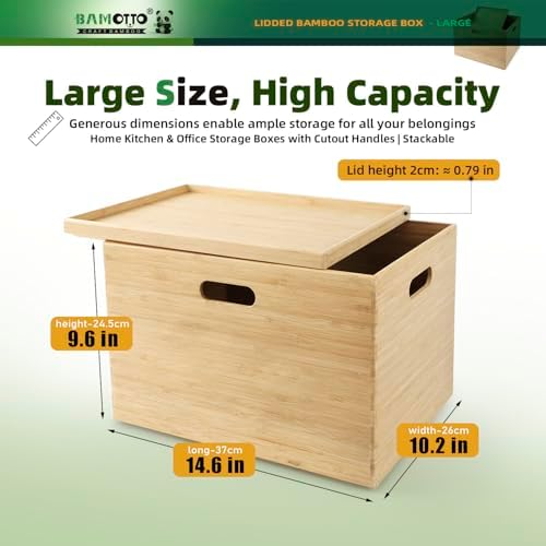 BAMOTTO CRAFTBAMBOO Large Lidded Bamboo Storage Bin 14.6”x10.2”x9.6” - Image 2