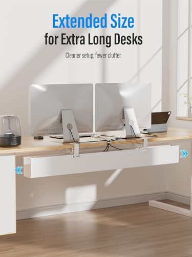[Upgraded] Large Under Desk Cable Management Tray, Cinati Cable Management Under Desk No Drill, 42" Fabric Cord Hider for Wire Organizer, Cord Organizer for Office, Home - Supports Up to 30lbs White - Image 6