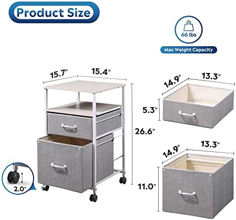 DEVAISE 2 Drawer Mobile File Cabinet, Fabric Vertical Filing Cabinet - Image 3