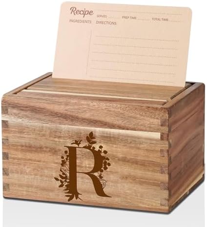 InnoBeta Personalized Gifts Recipe Box, Personalized Initial Recipe Card Holder Box with 50 4 x 6 inch Recipe Cards, 10 Dividers, Initial Recipe Organize - R by InnoBeta