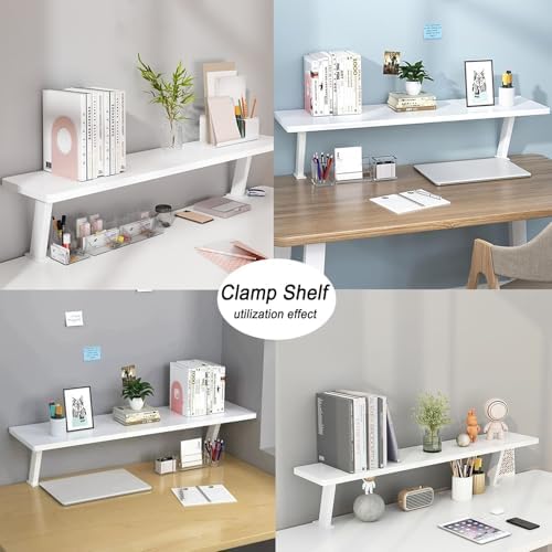 31.5x7.8in Clamp on Desk Shelf, Adjustable Desktop Organizer Extension Bookshelf Above Storage Rack Accessories for Home Office Organization White - Image 6