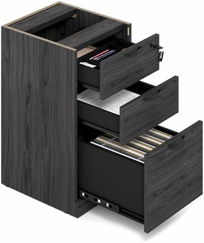 Furinno Roger 60 Inch Executive Desk with File Cabinet, Home Office Desk with 3-Drawer Fixed Pedestal Filing Cabinet, Desk Cord Grommet, for Home Office, Antique Grey - Image 7
