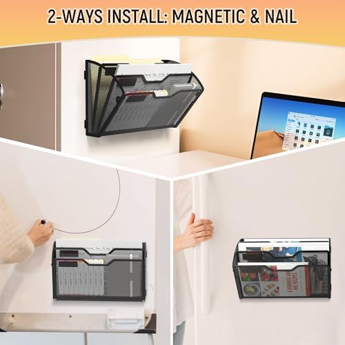 Docnest 3 Pack 3 Tier Dual-Mount Magnetic Mesh File Holders, Wall Organizer - Image 5