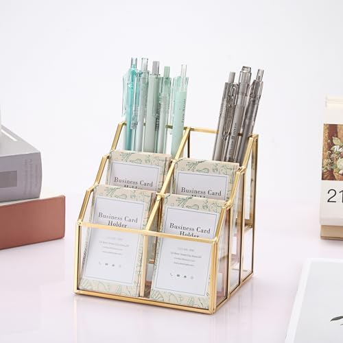 Hipiwe Mirrored Glass Business Card Display Holder, 6-Slots Gold Card Stand - Image 5