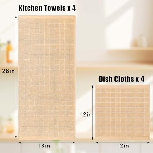 Homaxy Cotton Terry Kitchen Towels and Dishcloths Set of 16, Apricot - Image 4