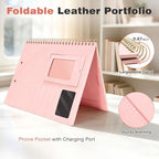 Clipboard with Storage for Men Women, Leather Padfolio Portfolio Organizer 5 Folders with 10 Pockets, Spiral Clipboard Folio with Notepad for Letter Size, Elastic Closure and Pen Loop Pink - Image 4