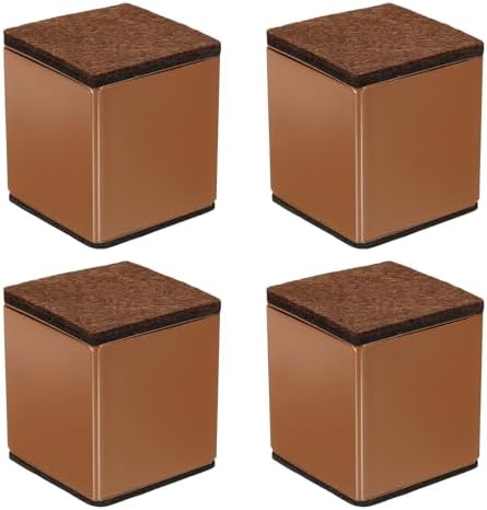 uxcell 4Pcs Self-Adhesive Furniture Risers, 2.36"x2.68" Square Heavy Duty Bed Lift Supports, Carbon Steel Table Sofa Risers with Felt Pads for Chair, Table, Sofa Legs, Leveling, Brown by uxcell