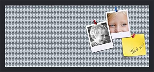 PinPix 28x12 inch Cork Bulletin Board. This Decorative Framed Pin Board Comes with Diamond Pattern in Grey and Blue Design and Satin Black. Ideal for Home, Office Decor or School (PinPix-227) by PinPixBulletinBoards