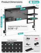 PEGZONE Clamp on Desk Shelf, 44" Desktop Shelving System, Black - Image 3