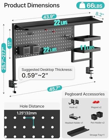 PEGZONE Clamp on Desk Shelf, 44" Desktop Shelving System, Black - Image 3