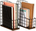 Mind Reader Vertical File Organizer with Wood Base and Black Metal Frame, Desktop Magazine Holder, Modern File Rack, Metal and Wood, Black by MindReader