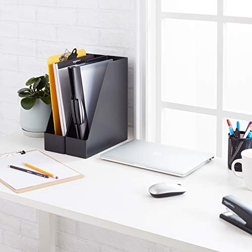 Amazon Basics Plastic Desk Organizer Vertical Magazine Rack and File Holder, Black, 12-Pack - Image 6