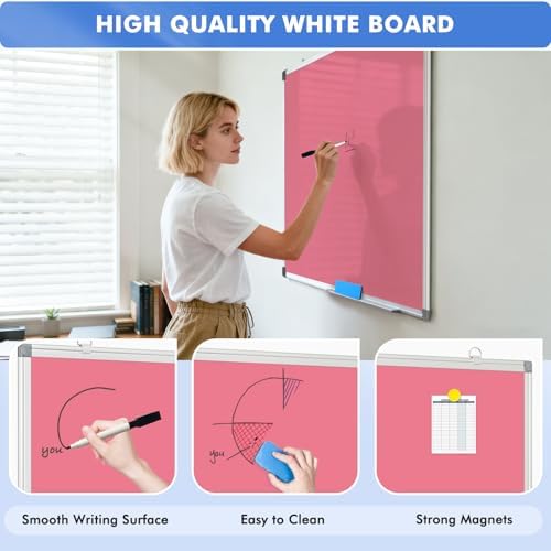 Double-Sided White Board Dry Erase Magnetic Whiteboard Wall 24x18 Pink - Image 3