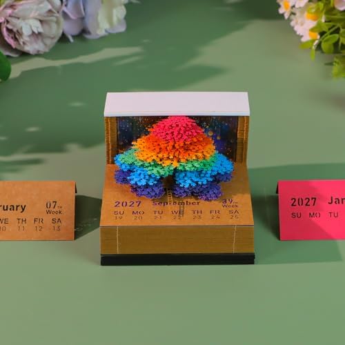 3D Calendar 2027,Creative 3D Memo Pad Time Piece Calendar 2027 Tear Away Paper Sculpture Tree of Life Multi-Color DIY Art Note - Image 5