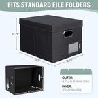 BALEINE File Organizer Box with Lid, Collapsible File Folder Organizer with Plastic Slide, Filing Box for Office Home Document Organizer Storage (Black, 2PK) - Image 4