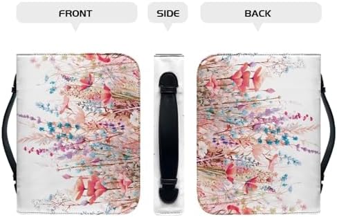 Pink Flower Bible Bags for Women Girls, PU Leather Bible Carrying Case Lightweight Bible Protective with Handle Bookmark Church Bag - Image 3