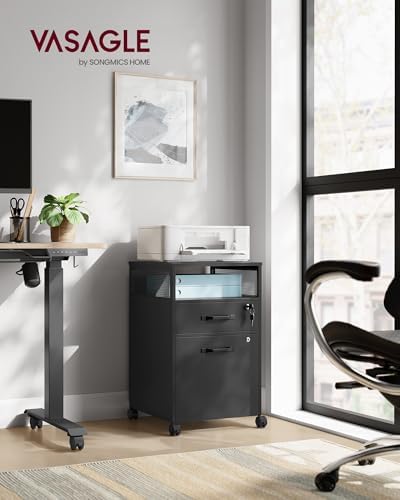 VASAGLE 2 Drawer File Cabinet with Lock, Rolling Printer Stand - Image 2