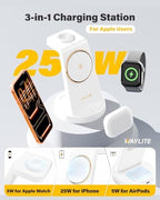 3 in 1 Fast Charging Station for iPhone, 25W Wireless Magnetic Phone Charger for iPhone 17 16e 16 15 14 13 12 Serise, Watch Charger Stand, Wireless Charging Station for AirPods 4 3 Pro, White - Image 2