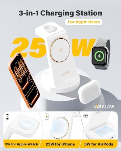 3 in 1 Fast Charging Station for iPhone, 25W Wireless Magnetic Phone Charger for iPhone 17 16e 16 15 14 13 12 Serise, Watch Charger Stand, Wireless Charging Station for AirPods 4 3 Pro, White - Image 2