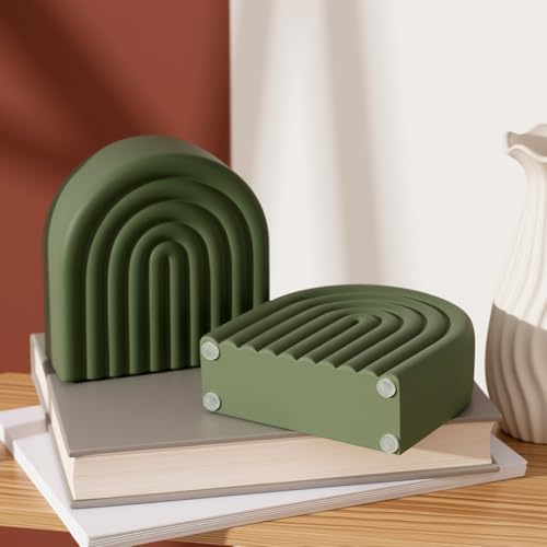 Sage Green 2 Pcs Boho Arch Concrete Bookends for Shelves, Rainbow - Image 4