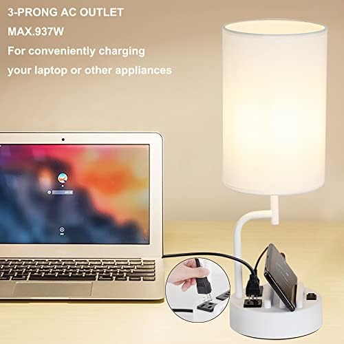 Dreamholder Table Lamp with 3 USB Charging Ports, Modern Desk Lamp with AC Outlet and Phone Stands, Perfect Bedside Lamp for Bedroom, Living Room, Office (Pack of 2), White - Image 3