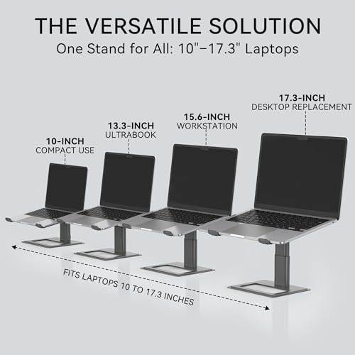 SOUNDANCE Adjustable Laptop Stand, Aluminum Riser, 10-17.3", Grey - Image 4