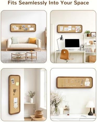 12" x 36" Long Narrow Bulletin Board，Linen Fabric Pin Board with Wooden Frame，Vertical Farmhouse Wall Memo Board for Home Office，Entryway Decor，Linen Board-3090BN - Image 3