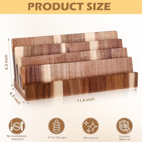 DLUGOPIS 4 Tier Acacia Wood Business Card Holder Desktop Display Stand Multiple Wood Business Card Organizer Rack Gift Card Pamphlet Display for Exhibition Home Office - Image 2