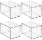 mDesign Plastic Stackable Bathroom Storage with Pull Out Bin Organizer Drawer for Cabinet, Vanity, Shelf, Cupboard, Cabinet, or Closet Organization - Lumiere Collection - 4 Pack - Clear - Image 7