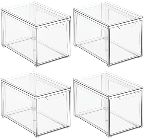 mDesign Plastic Stackable Bathroom Storage with Pull Out Bin Organizer Drawer for Cabinet, Vanity, Shelf, Cupboard, Cabinet, or Closet Organization - Lumiere Collection - 4 Pack - Clear - Image 7
