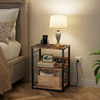 MAHANCRIS Industrial Printer Cart, 3-Tier Mobile Printer Stand, Rolling Cart with Power Outlets and USB Ports, Home Printer Stand with 2 Hooks, for Office, Living Room, Rustic Brown PTHR40E01Z - Image 6