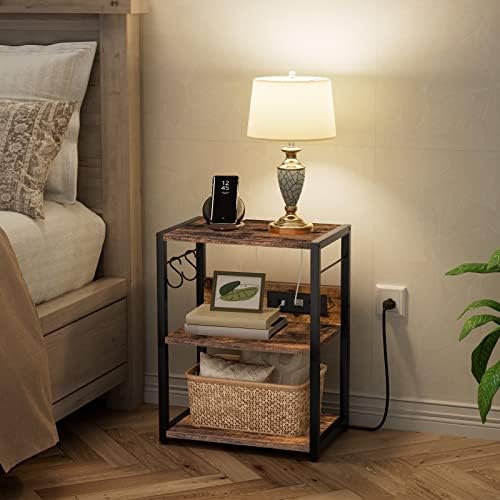 MAHANCRIS Industrial Printer Cart, 3-Tier Mobile Printer Stand, Rolling Cart with Power Outlets and USB Ports, Home Printer Stand with 2 Hooks, for Office, Living Room, Rustic Brown PTHR40E01Z - Image 6