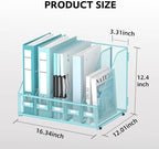 5 Vertical Compartments Magazine File Holder, Metal Binder Organizer, Blue - Image 2