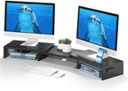 BONTEC Dual Monitor Stand Riser, Adjustable Length & Swivel Angle, Black by BONTEC