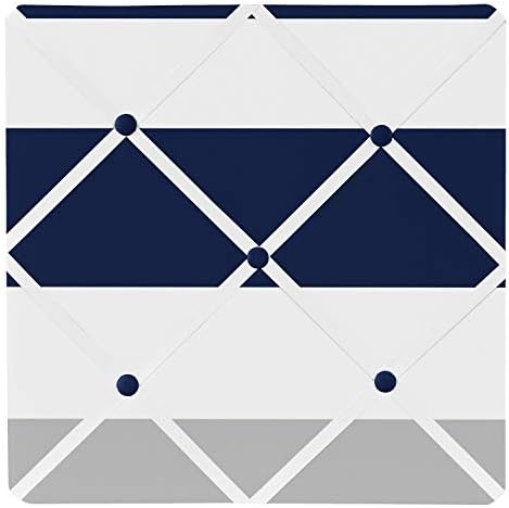 Navy Blue, Gray and White Fabric Memory/Memo Photo Bulletin Board for Stripe Collection by SweetJojoDesigns