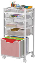 Rolling File Cart with 4 Storage Drawers, Under Desk Filing Cabinet with DIY Divider, Hanging File Folder Organizer on Wheels, Fits A4/Letter Size, Metal Utility Cart for Home Office, White by JKsmart