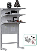 JWX DDB Standing Pegboard Shelf Unit, 30'' White Home Office shlef cabinets with Metal Pegboard and 15 Pieces Organizer Tool Holders by JWX