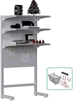 JWX DDB Standing Pegboard Shelf Unit, 30'' White Home Office shlef cabinets with Metal Pegboard and 15 Pieces Organizer Tool Holders by JWX