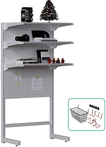 JWX DDB Standing Pegboard Shelf Unit, 30'' White Home Office shlef cabinets with Metal Pegboard and 15 Pieces Organizer Tool Holders by JWX