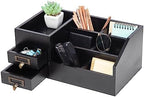 Distressed Rustic Wooden Office Desktop Organizer Wood Shelf Tabletop Home Organizer Storage with Multiple Compartments 2 Tier Drawers,perfect Jewelry storage Display Box for Desk, Vanity (Black) by VERGOODR