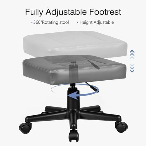 VECELO Under Desk Footrest, PU Ergonomic Foot Rest with Wheels, Comfort Padding, Height Adjustable for Relieving Leg Pain, Stiffness, and etc, Gray - Image 4