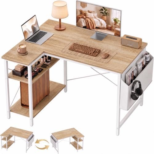 Grandder L Shaped Computer Desk with Reversible Shelves, 40 Inch Small Corner Desk with Storage Bag, Gaming Desk Computer Table Study Writing Table for Home Office Bedroom Small Space, Oak by Grandder