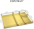 Gold Acrylic Desk Organizer for Office or Home Desk Drawer Dividers, Makeup Vanity Storage Bins, Stackable 4-Pack, Acrylic Accessory and Half Accessory Tray/Small Tray - Image 2