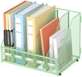 SUPEASY Desk Organizers Metal Desk Magazine File Holder with 5 Vertical Compartments Rack File Organizer for Office Desktop, Classroom, Home Workspace, Green, Plus by SUPEASY