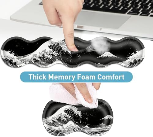 Keyboard Mouse Pad Set, Extended Gaming Mouse Pad+Ergonomics Keyboard Wrist Rest Support, Memory Foam, Easy Typing Pain Relief, 4Pcs XL Ultra Thick Desk Mat,Black and White Great Wave - Image 4